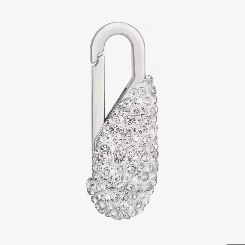 Silver Crystal-Embellished Carabiner Keychain/Zipper Pull New